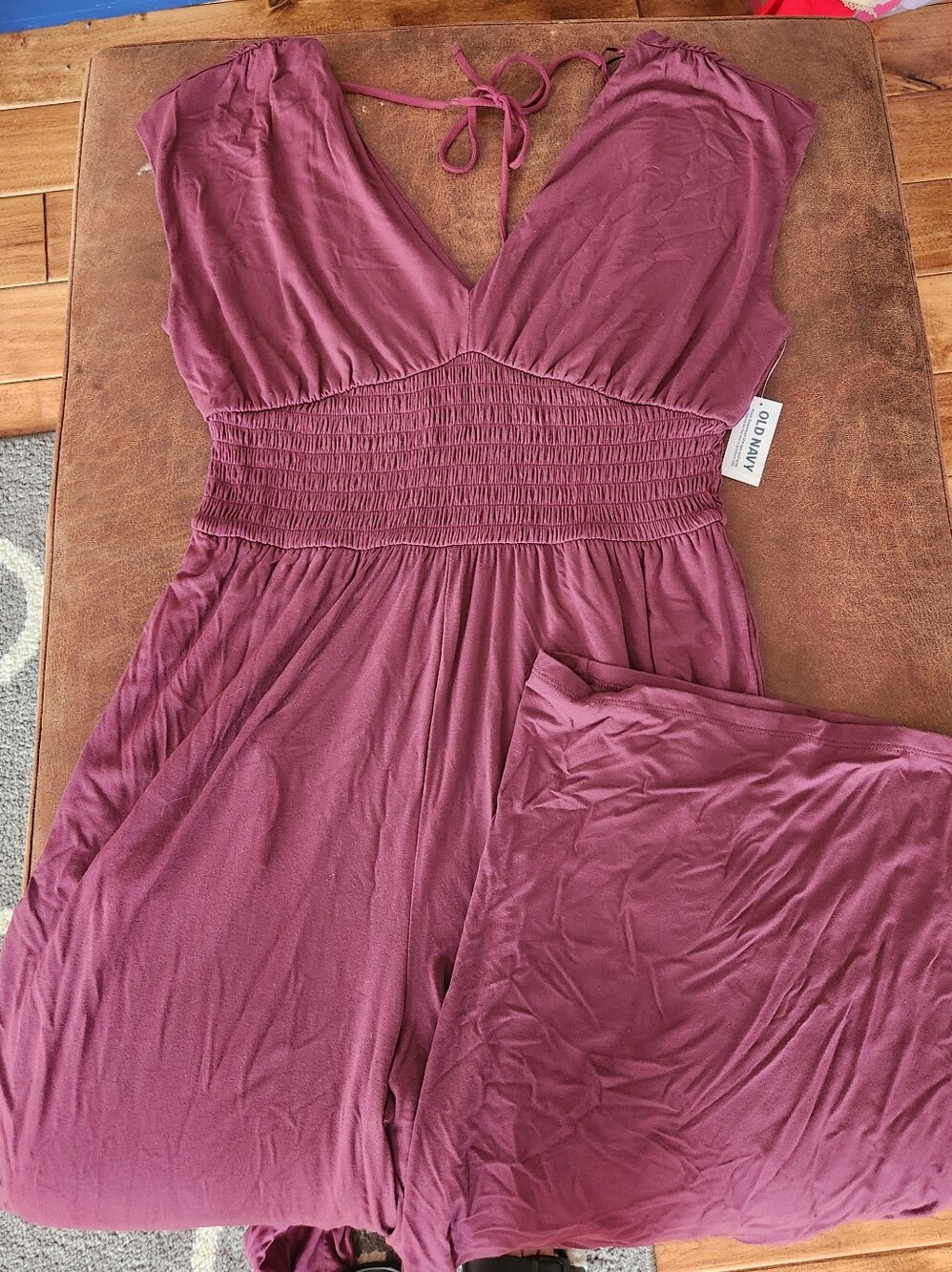 Old Navy Maroon V-Neck Smocked Waist Jumpsuit - Picture 1 of 8